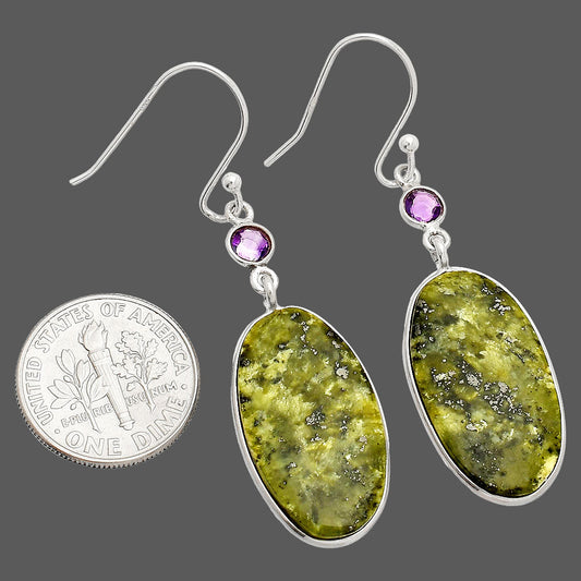 Natural Serpentine & Amethyst Earrings