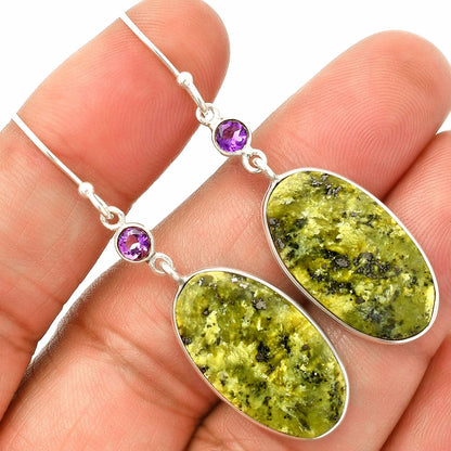 Natural Serpentine & Amethyst Earrings