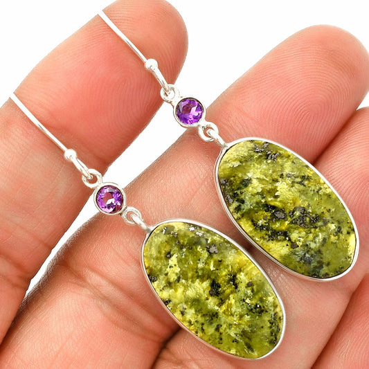 Natural Serpentine & Amethyst Earrings