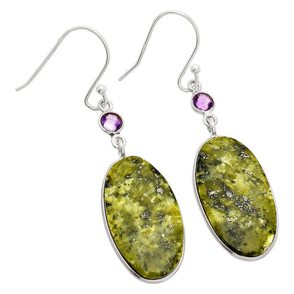Natural Serpentine & Amethyst Earrings